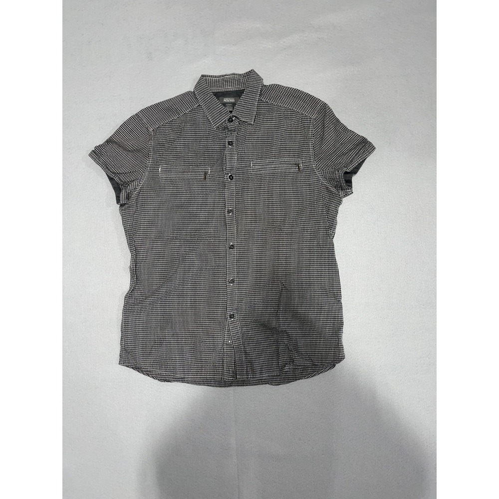Kenneth Cole Reaction Shirt Mens Medium Black White Check Cotton Button‎ Up